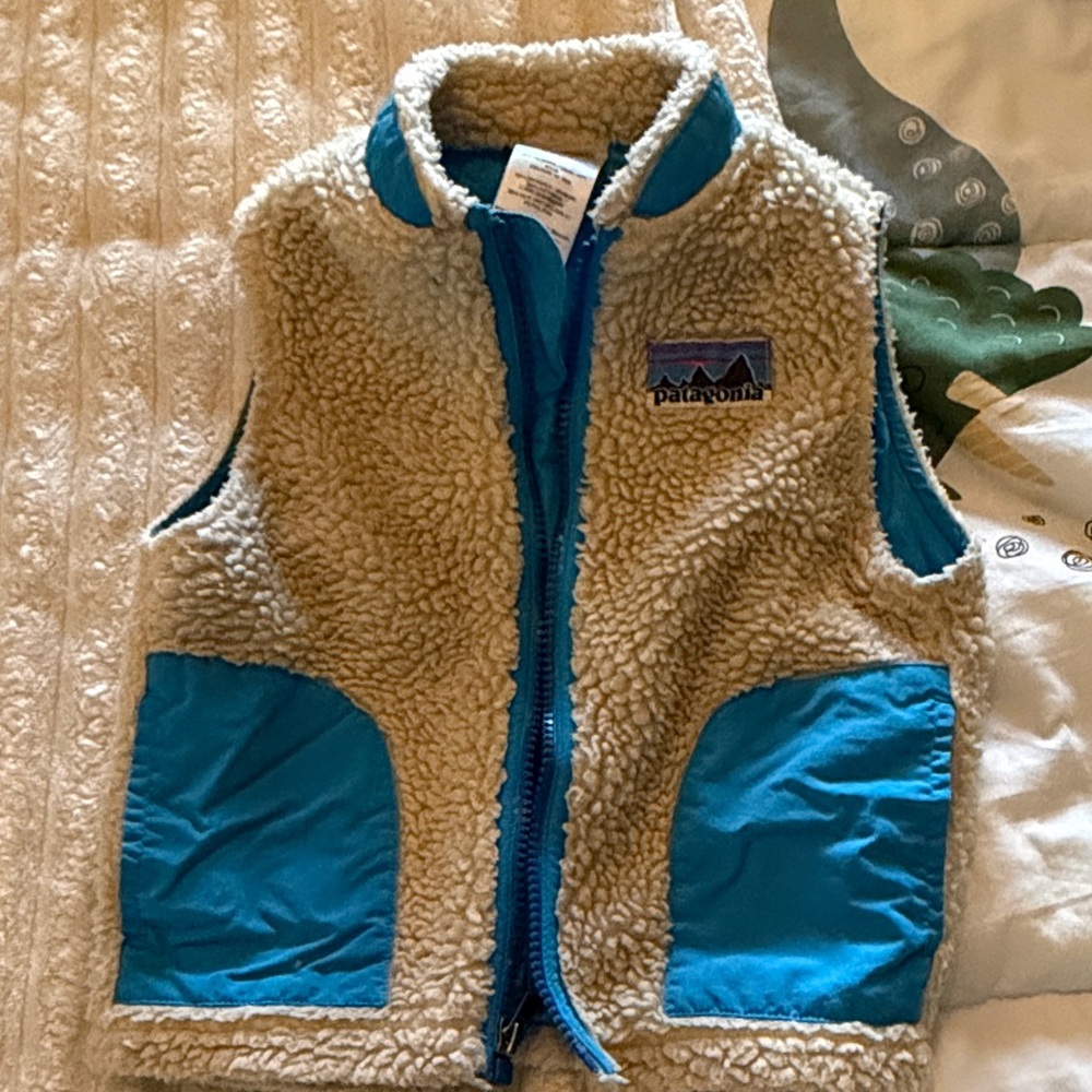 Patagonia Cream and Blue Sherpa Vest